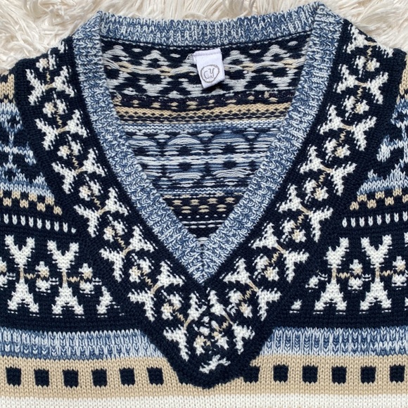 Cy V-Neck Knit Sweater ๐ Blue Tan & White - Picture 7 of 16